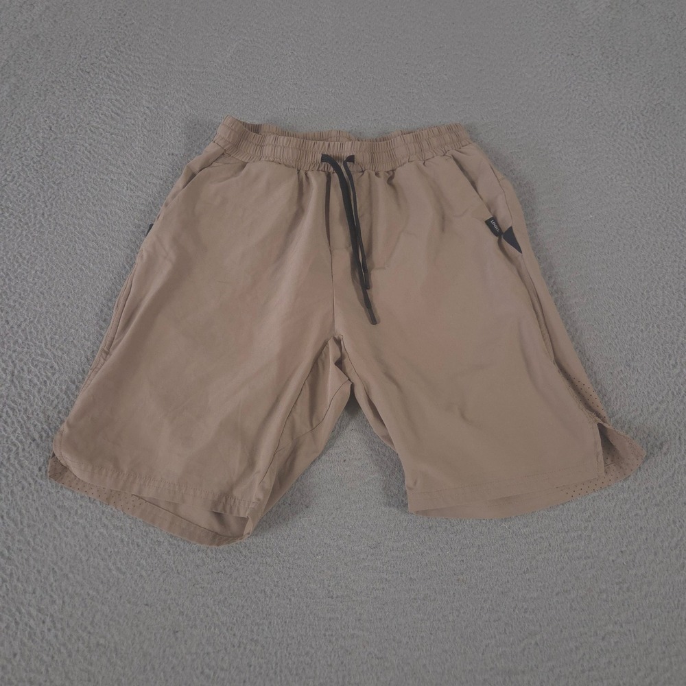 UNRL Shorts Mens Medium Tan Stride Performance Stretch Laser Cut Ventilation